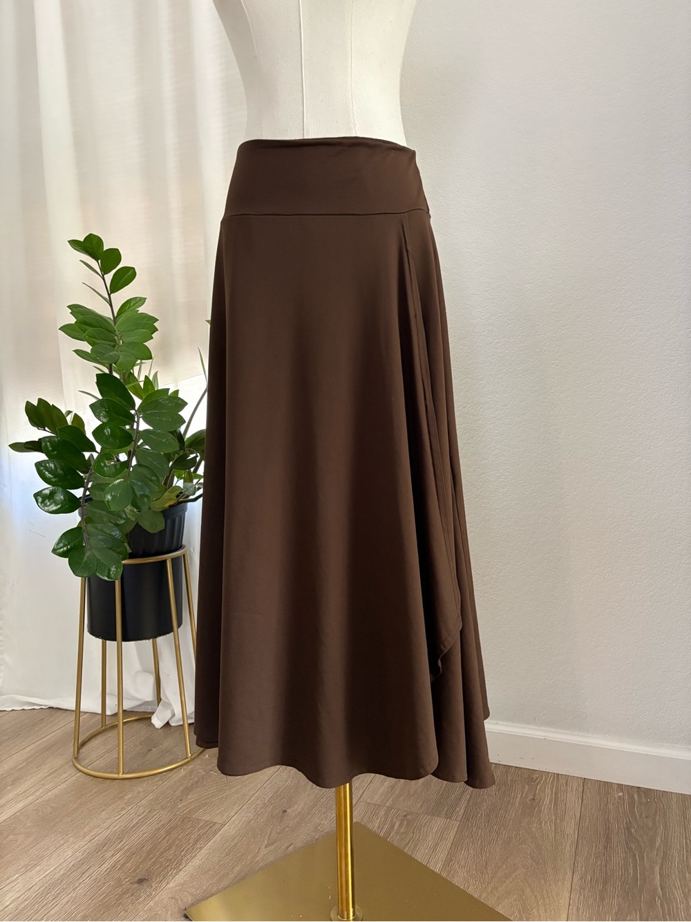 Classic A-Line Brown Midi Skirt